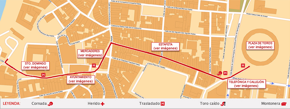 Recorrido encierro San fermines 2011, d�a 9